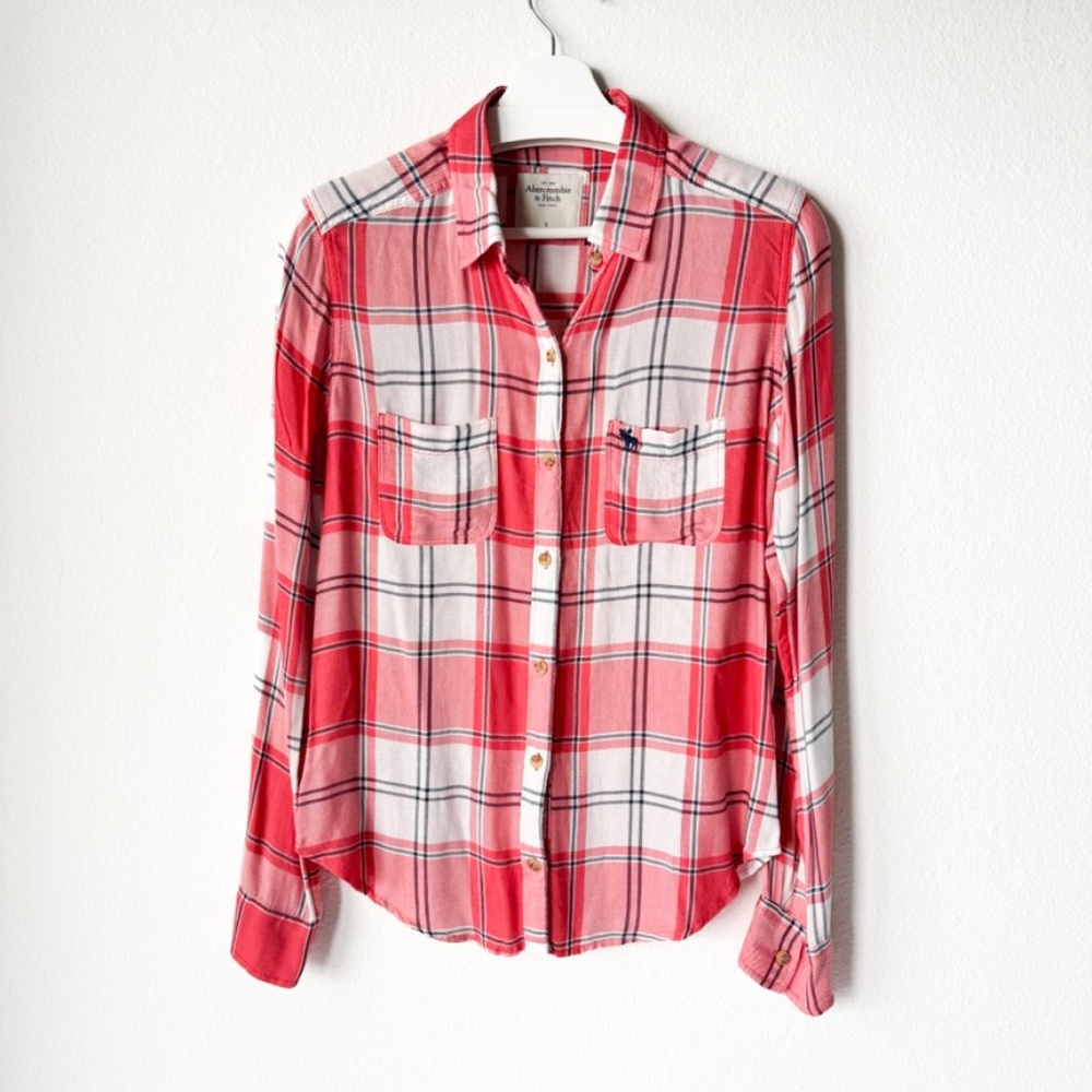 Abercrombie & Fitch Shirt Soft Long Sleeves Plaid Red / Pink White Size S